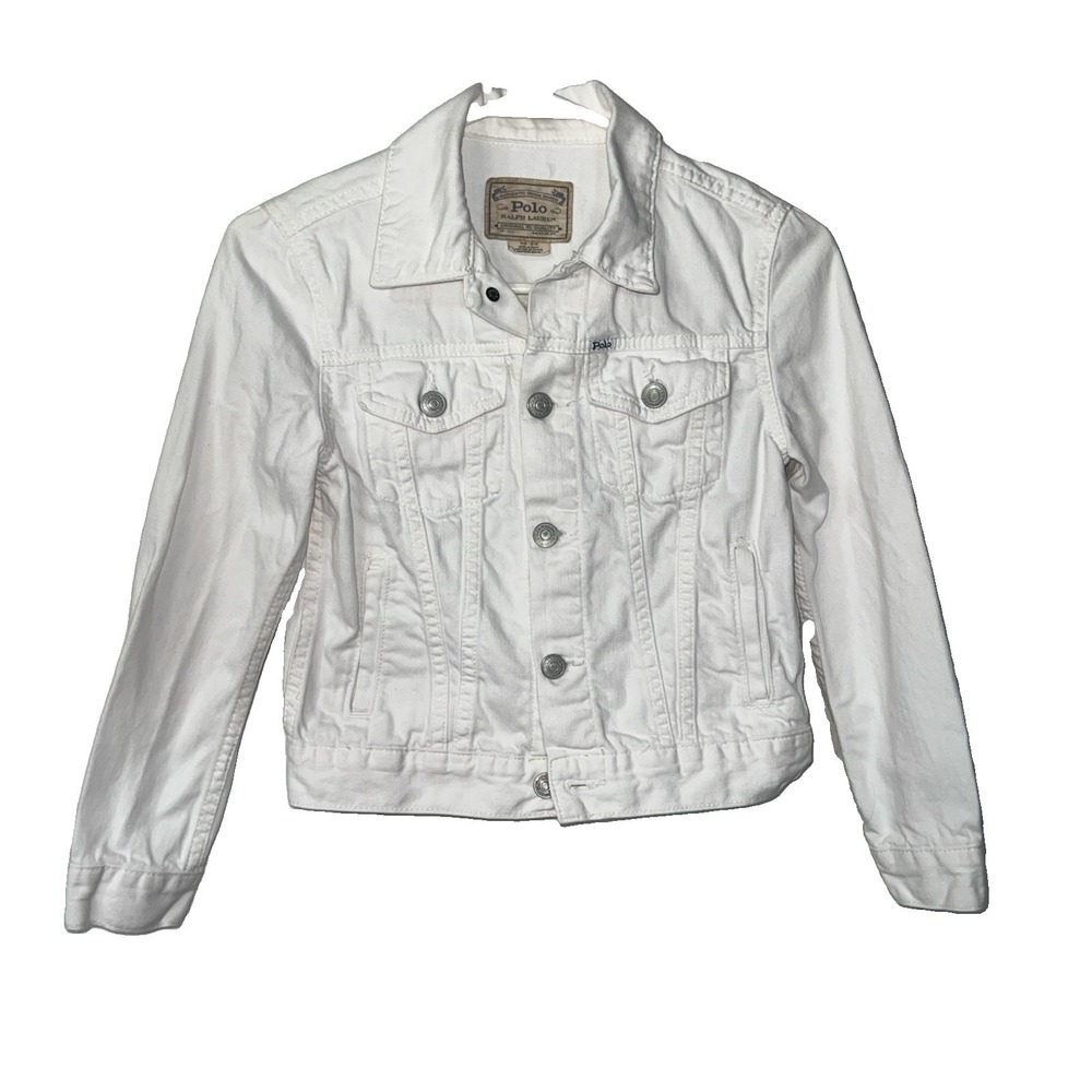 Polo Ralph Lauren Denim Trucker Jacket Girls Size 8-10 Med White Classic